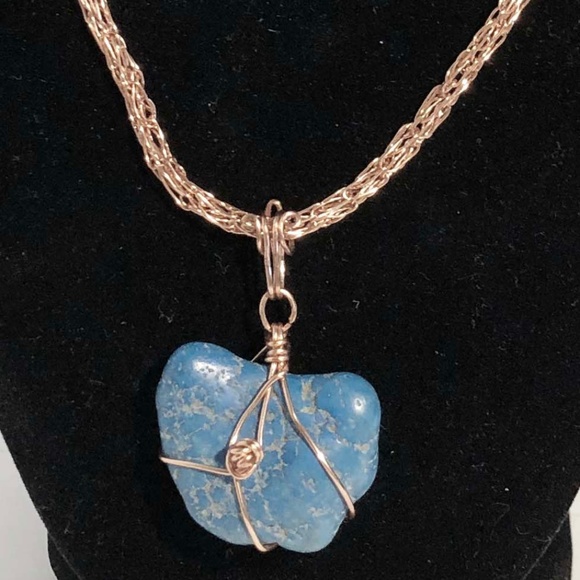 Uniquely Evey Jewelry - Copper Viking Weave Turquoise Pendant New 25"